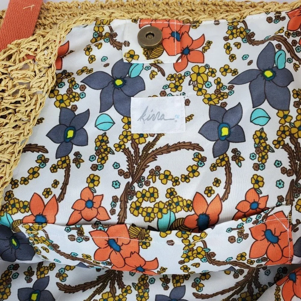 Kirra Paper Straw Tote XLarge‎ Tan Boho Bag Canvas Coral Strap Beach Travel